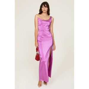 Black Halo Eve Fuchsia Metallic One Shoulder Maxi Gown Dress Size 6